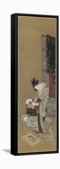 New Year Custom: Makeup on the New Year Morning, Edo Period, C.1806-11 (Ink & Colour on Silk)-Katsushika Hokusai-Framed Stretched Canvas