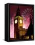 New Year Fireworks and Big Ben, Houses of Parliament, Westminster, London, England, United Kingdom,-Frank Fell-Framed Stretched Canvas