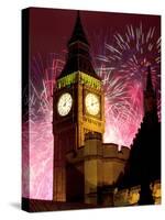 New Year Fireworks and Big Ben, Houses of Parliament, Westminster, London, England, United Kingdom,-Frank Fell-Stretched Canvas