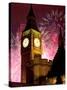 New Year Fireworks and Big Ben, Houses of Parliament, Westminster, London, England, United Kingdom,-Frank Fell-Stretched Canvas