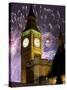 New Year Fireworks and Big Ben, Houses of Parliament, Westminster, London, England, United Kingdom,-Frank Fell-Stretched Canvas