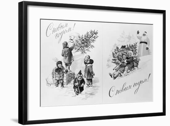 New Year Greeting Cards from Soviet Russia-null-Framed Giclee Print