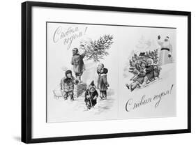 New Year Greeting Cards from Soviet Russia-null-Framed Giclee Print