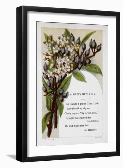 New Year Greetings Card With Floral Decoration and Poem by G. Herbert-W. Dickes-Framed Giclee Print