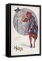 New Year's Card with a Girl and a Snowman (Colour Litho)-Xavier Sager-Framed Stretched Canvas