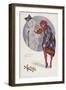 New Year's Card with a Girl and a Snowman (Colour Litho)-Xavier Sager-Framed Giclee Print