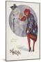 New Year's Card with a Girl and a Snowman (Colour Litho)-Xavier Sager-Mounted Giclee Print