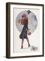 New Year's Card with a Girl and a Snowman (Colour Litho)-Xavier Sager-Framed Giclee Print