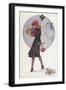 New Year's Card with a Girl and a Snowman (Colour Litho)-Xavier Sager-Framed Giclee Print