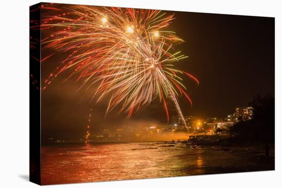 New Year's Eve Fireworks, Kings Beach, Sunshine Coast, Queensland, Australia-Mark A Johnson-Stretched Canvas