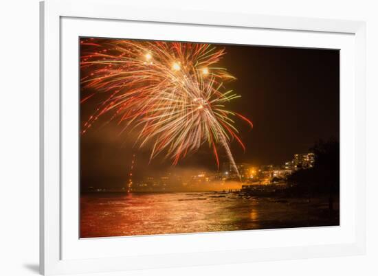 New Year's Eve Fireworks, Kings Beach, Sunshine Coast, Queensland, Australia-Mark A Johnson-Framed Photographic Print