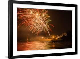 New Year's Eve Fireworks, Kings Beach, Sunshine Coast, Queensland, Australia-Mark A Johnson-Framed Photographic Print