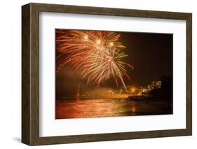 New Year's Eve Fireworks, Kings Beach, Sunshine Coast, Queensland, Australia-Mark A Johnson-Framed Photographic Print