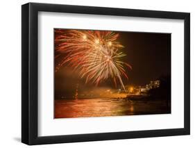 New Year's Eve Fireworks, Kings Beach, Sunshine Coast, Queensland, Australia-Mark A Johnson-Framed Photographic Print