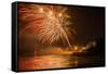 New Year's Eve Fireworks, Kings Beach, Sunshine Coast, Queensland, Australia-Mark A Johnson-Framed Stretched Canvas