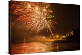 New Year's Eve Fireworks, Kings Beach, Sunshine Coast, Queensland, Australia-Mark A Johnson-Stretched Canvas