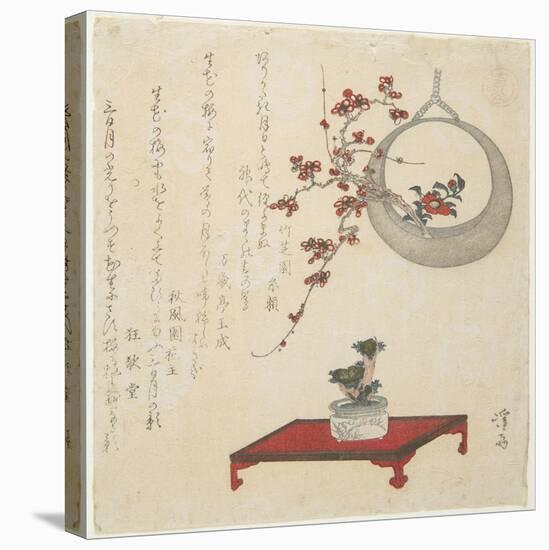 (New Year's Flower Arrangement on a Table and in a Hanging Vase), Early 19th Century-Keisai Eisen-Stretched Canvas