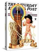 "New Year Tickertape," Saturday Evening Post Cover, December 30, 1933-Joseph Christian Leyendecker-Stretched Canvas