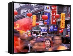 New Years Crowd on the Streets of Old Nanjing, Nanjing, Jiangsu Province, China-Charles Crust-Framed Stretched Canvas