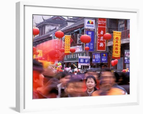 New Years Crowd on the Streets of Old Nanjing, Nanjing, Jiangsu Province, China-Charles Crust-Framed Photographic Print