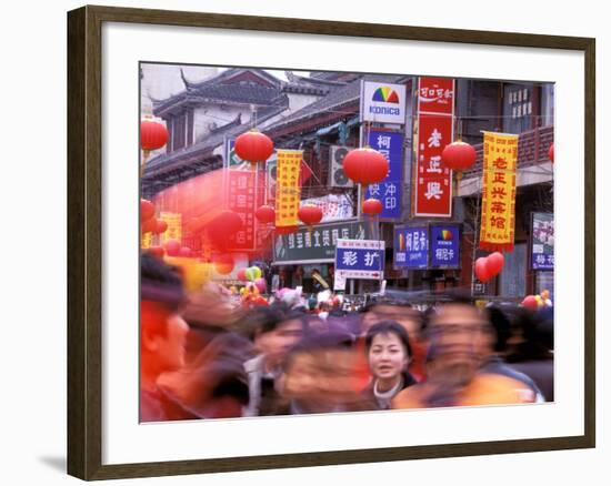 New Years Crowd on the Streets of Old Nanjing, Nanjing, Jiangsu Province, China-Charles Crust-Framed Photographic Print