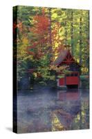 New York, Adirondack Mountains. Boathouse in Autumn Along the Lake-Jaynes Gallery-Stretched Canvas