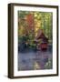 New York, Adirondack Mountains. Boathouse in Autumn Along the Lake-Jaynes Gallery-Framed Photographic Print