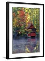 New York, Adirondack Mountains. Boathouse in Autumn Along the Lake-Jaynes Gallery-Framed Photographic Print