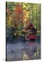New York, Adirondack Mountains. Boathouse in Autumn Along the Lake-Jaynes Gallery-Stretched Canvas