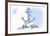 New York - Anchor - Blue - Coastal Icon-Lantern Press-Framed Premium Giclee Print