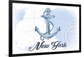 New York - Anchor - Blue - Coastal Icon-Lantern Press-Framed Art Print