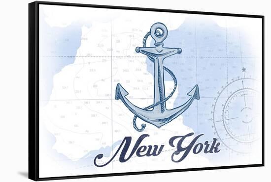 New York - Anchor - Blue - Coastal Icon-Lantern Press-Framed Stretched Canvas