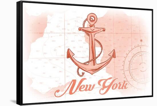 New York - Anchor - Coral - Coastal Icon-Lantern Press-Framed Stretched Canvas