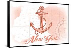 New York - Anchor - Coral - Coastal Icon-Lantern Press-Framed Stretched Canvas