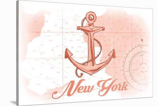New York - Anchor - Coral - Coastal Icon-Lantern Press-Stretched Canvas
