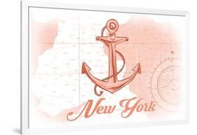 New York - Anchor - Coral - Coastal Icon-Lantern Press-Framed Art Print
