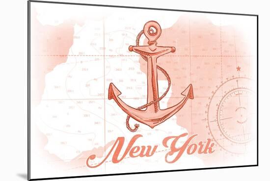 New York - Anchor - Coral - Coastal Icon-Lantern Press-Mounted Art Print