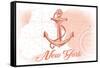 New York - Anchor - Coral - Coastal Icon-Lantern Press-Framed Stretched Canvas