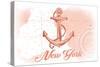 New York - Anchor - Coral - Coastal Icon-Lantern Press-Stretched Canvas