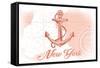 New York - Anchor - Coral - Coastal Icon-Lantern Press-Framed Stretched Canvas