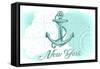 New York - Anchor - Teal - Coastal Icon-Lantern Press-Framed Stretched Canvas