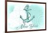 New York - Anchor - Teal - Coastal Icon-Lantern Press-Framed Art Print