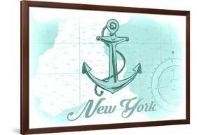 New York - Anchor - Teal - Coastal Icon-Lantern Press-Framed Art Print