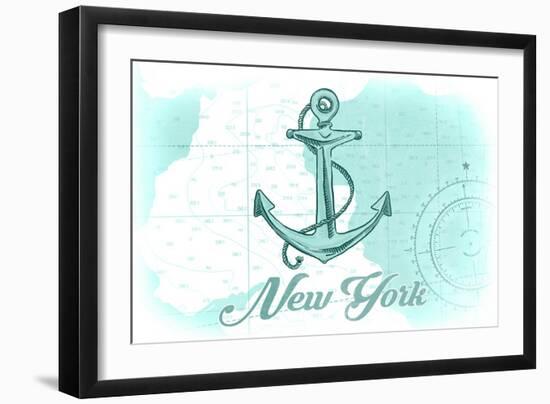 New York - Anchor - Teal - Coastal Icon-Lantern Press-Framed Art Print