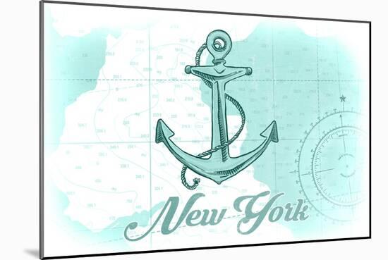 New York - Anchor - Teal - Coastal Icon-Lantern Press-Mounted Art Print