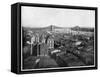 New York and the Brooklyn Bridge, Late 19th Century-John L Stoddard-Framed Stretched Canvas