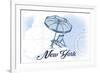 New York - Beach Chair and Umbrella - Blue - Coastal Icon-Lantern Press-Framed Premium Giclee Print