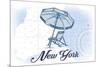 New York - Beach Chair and Umbrella - Blue - Coastal Icon-Lantern Press-Mounted Premium Giclee Print