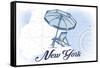 New York - Beach Chair and Umbrella - Blue - Coastal Icon-Lantern Press-Framed Stretched Canvas