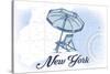 New York - Beach Chair and Umbrella - Blue - Coastal Icon-Lantern Press-Stretched Canvas